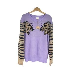 Bibi Boutique Purple Tiger Pullover Sweater Sequin Sleeve Womens XL New